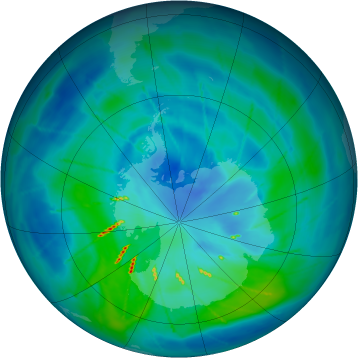 Antarctic ozone map for 22 March 2010